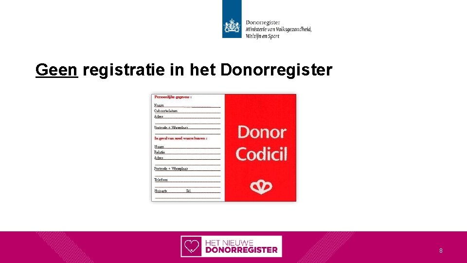 Geen registratie in het Donorregister 8 