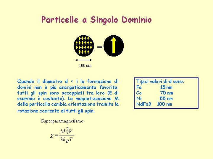 Particelle a Singolo Dominio = 100 nm Quando il diametro d < la formazione