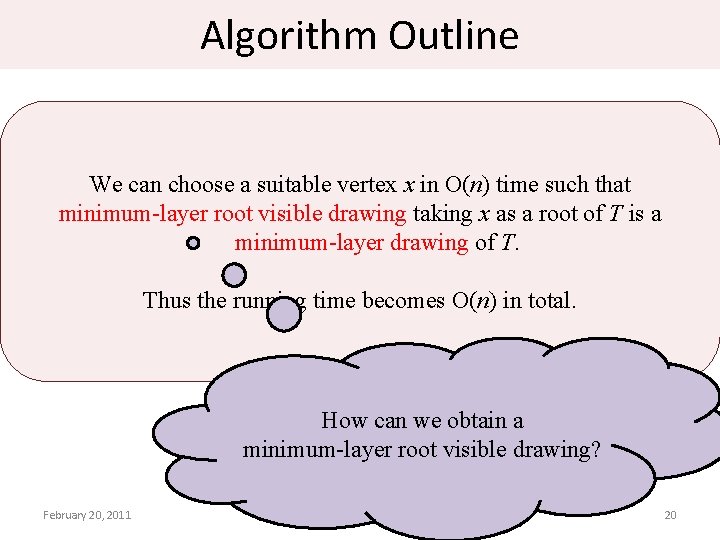 Algorithm Outline We can choose a suitable vertex x in O(n) time such that