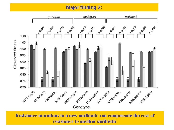 Major finding 2: Resistance mutations to a new antibiotic can compensate the cost of Major finding 2: Resistance mutations to a new antibiotic can compensate the cost of
