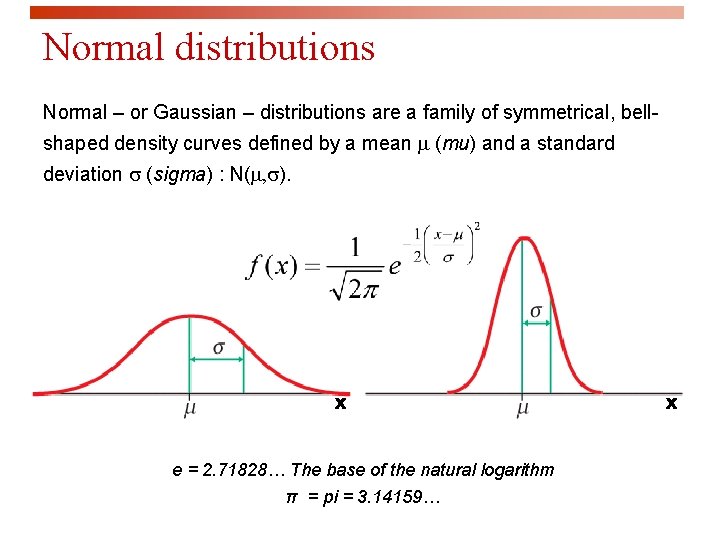 Normal distributions Normal – or Gaussian – distributions are a family of symmetrical, bellshaped