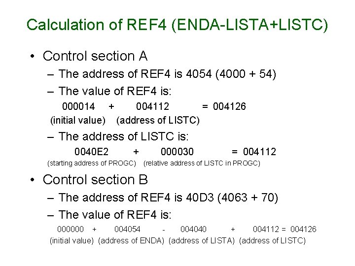 Calculation of REF 4 (ENDA-LISTA+LISTC) • Control section A – The address of REF