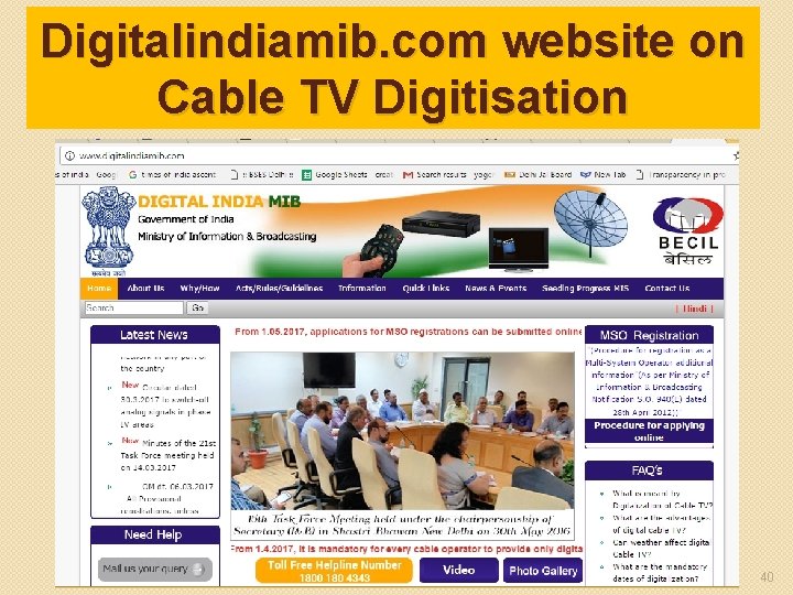 Digitalindiamib. com website on Cable TV Digitisation 40 