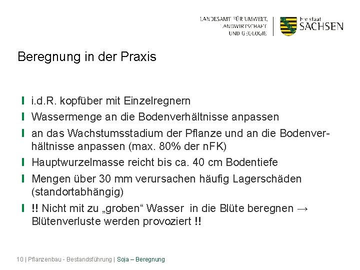 Beregnung in der Praxis ❙ i. d. R. kopfüber mit Einzelregnern ❙ Wassermenge an