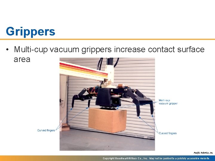 Grippers • Multi-cup vacuum grippers increase contact surface area Pacific Robotics, Inc. Copyright Goodheart-Willcox