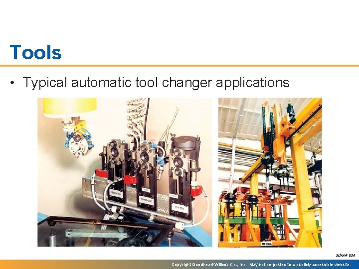 Tools • Typical automatic tool changer applications Schunk-USA Copyright Goodheart-Willcox Co. , Inc. May