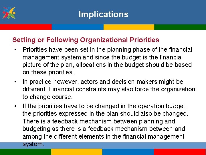 Implications Setting or Following Organizational Priorities • Priorities have been set in the planning