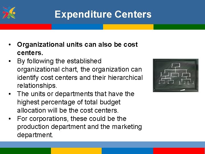 Expenditure Centers • Organizational units can also be cost centers. • By following the