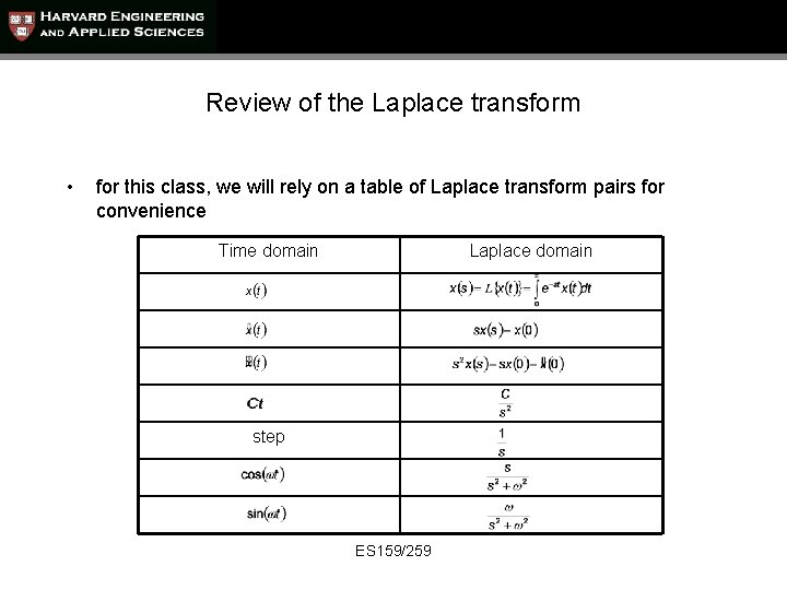 Review of the Laplace transform • for this class, we will rely on a