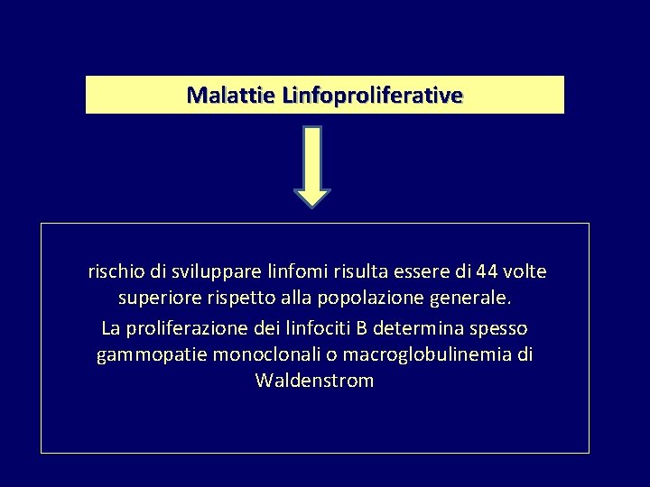 Malattie Linfoproliferative rischio di sviluppare linfomi risulta essere di 44 volte superiore rispetto alla