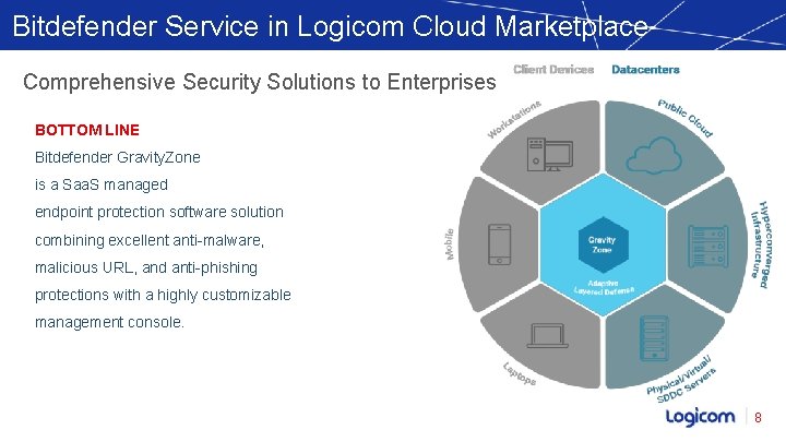 Bitdefender Service in Logicom Cloud Marketplace Comprehensive Security Solutions to Enterprises BOTTOM LINE Bitdefender