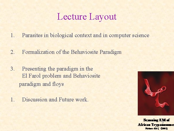 Lecture Layout 1. Parasites in biological context and in computer science 2. Formalization of