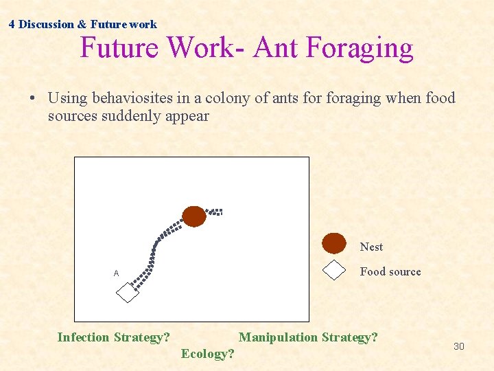 4 Discussion & Future work Future Work- Ant Foraging • Using behaviosites in a