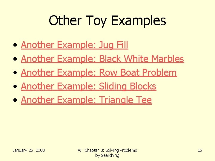 Other Toy Examples • • • Another Another January 26, 2003 Example: Example: Jug