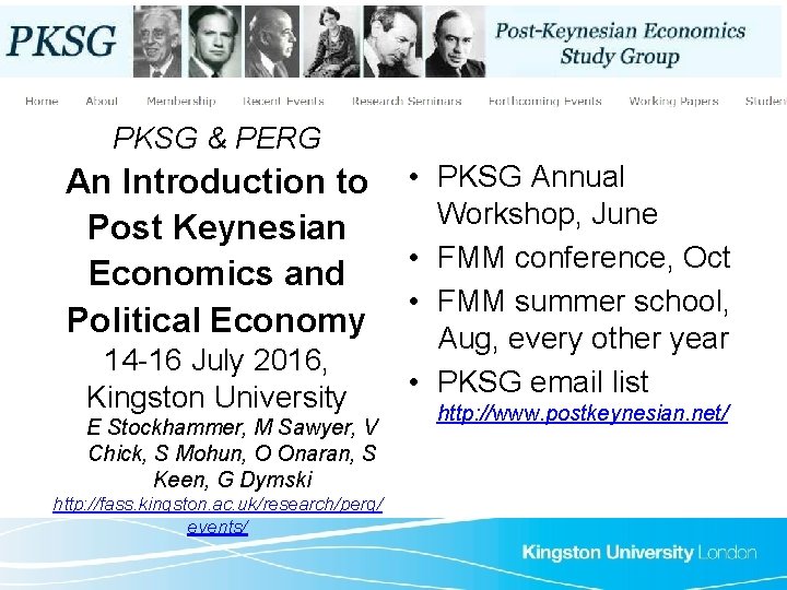 PKSG & PERG An Introduction to Post Keynesian Economics and Political Economy 14 -16