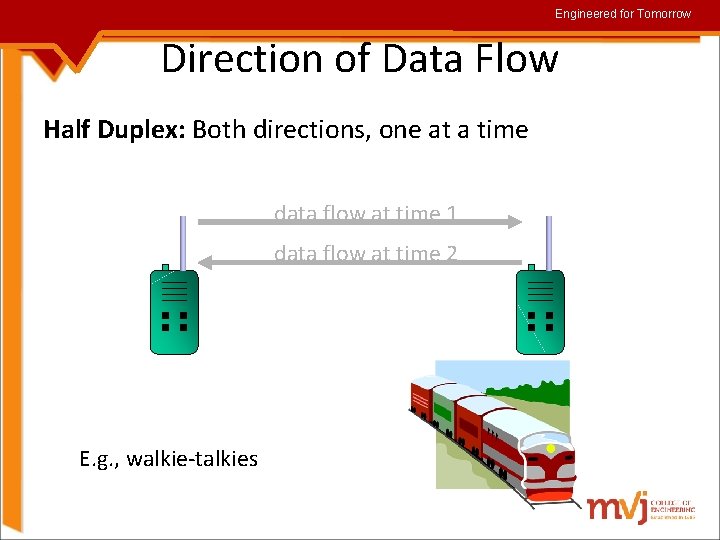 Engineered for Tomorrow Direction of Data Flow Half Duplex: Both directions, one at a