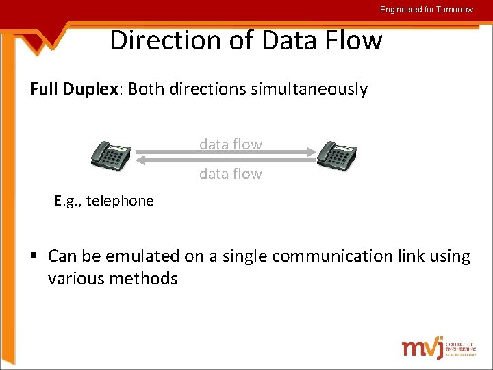 Engineered for Tomorrow Direction of Data Flow Full Duplex: Both directions simultaneously data flow