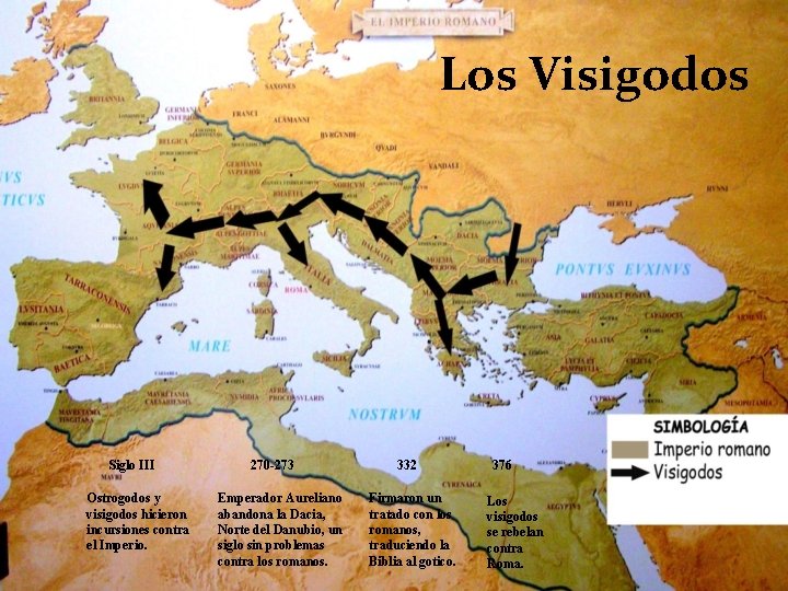 Los Visigodos Siglo III Ostrogodos y visigodos hicieron incursiones contra el Imperio. 270 -273