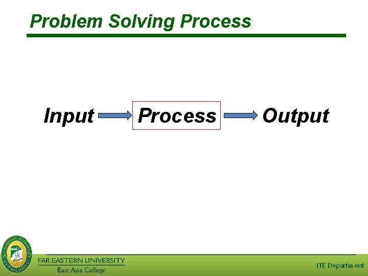 Problem Solving Process Input Process Output ITE Department 