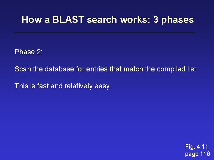 How a BLAST search works: 3 phases Phase 2: Scan the database for entries