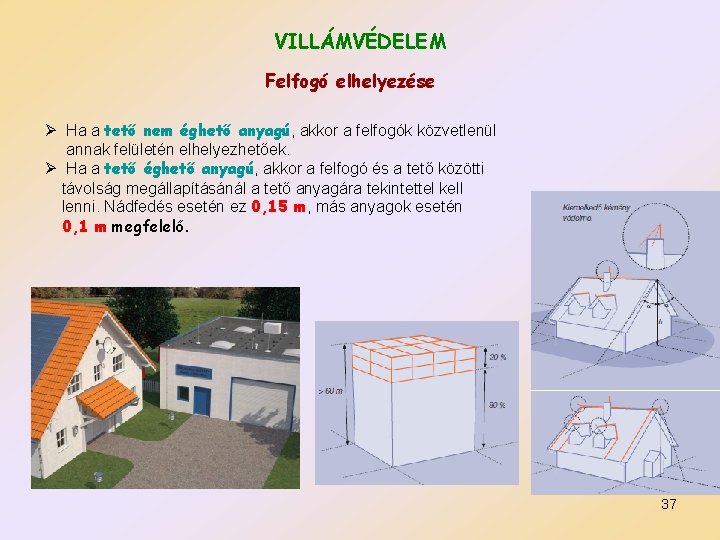 VILLÁMVÉDELEM Felfogó elhelyezése Ø Ha a tető nem éghető anyagú, akkor a felfogók közvetlenül