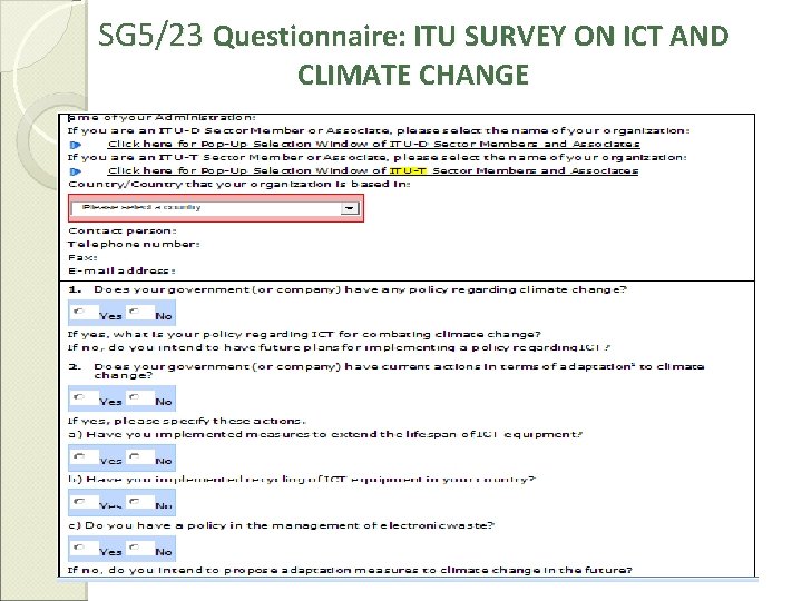 SG 5/23 Questionnaire: ITU SURVEY ON ICT AND CLIMATE CHANGE 