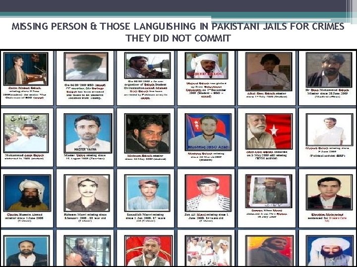 MISSING PERSON & THOSE LANGUISHING IN PAKISTANI JAILS FOR CRIMES THEY DID NOT COMMIT