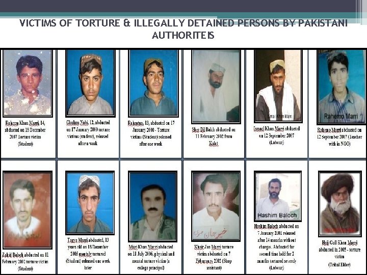 VICTIMS OF TORTURE & ILLEGALLY DETAINED PERSONS BY PAKISTANI AUTHORITEIS 