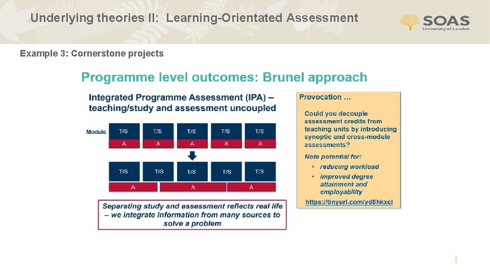 Underlying theories II: Learning-Orientated Assessment Example 3: Cornerstone projects 