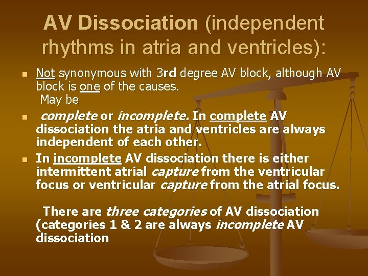 AV Dissociation (independent rhythms in atria and ventricles): n n n Not synonymous with