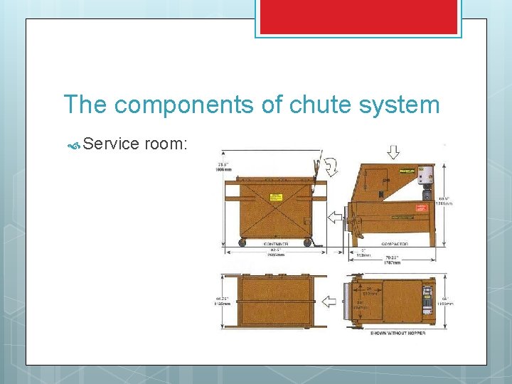 The components of chute system Service room: 