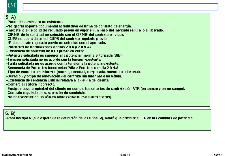 5. A) –Punto de suministro no existente. –No aporta soporte documental acreditativo de firma