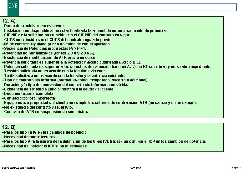 12. A) –Punto de suministro no existente. –Instalación no disponible al no estar finalizada