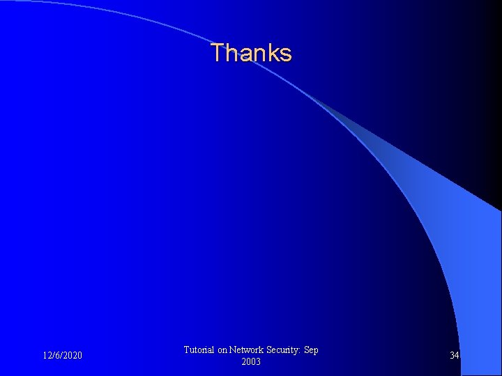 Thanks 12/6/2020 Tutorial on Network Security: Sep 2003 34 