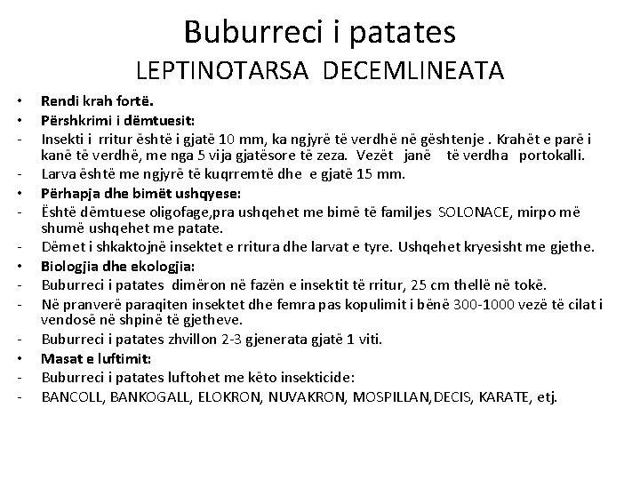 Buburreci i patates LEPTINOTARSA DECEMLINEATA • • • - Rendi krah fortë. Përshkrimi i