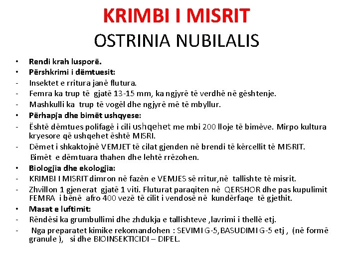 KRIMBI I MISRIT OSTRINIA NUBILALIS • • • - Rendi krah lusporë. Përshkrimi i