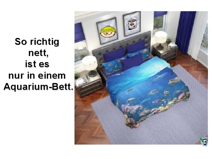 So richtig nett, ist es nur in einem Aquarium-Bett. 