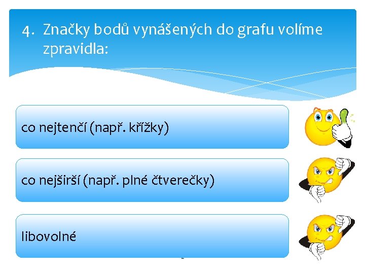 4. Značky bodů vynášených do grafu volíme zpravidla: co nejtenčí (např. křížky) co nejširší