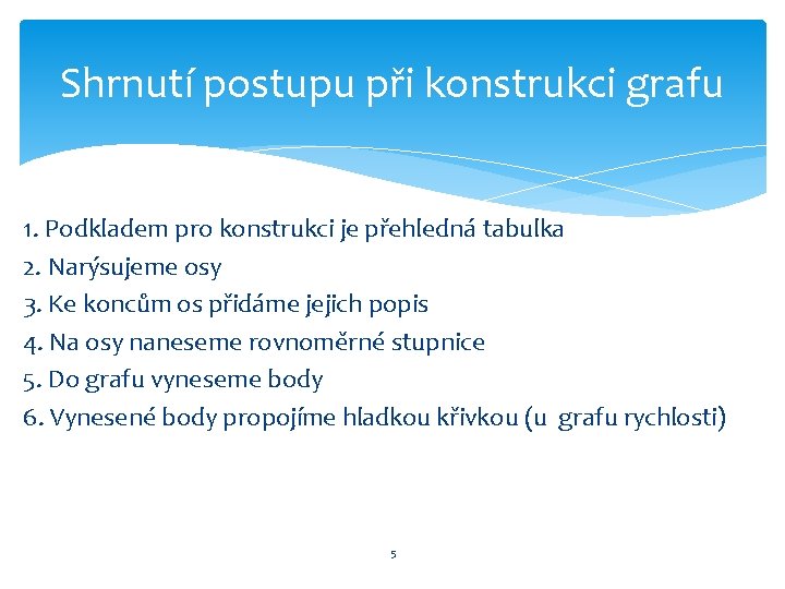 Shrnutí postupu při konstrukci grafu 1. Podkladem pro konstrukci je přehledná tabulka 2. Narýsujeme