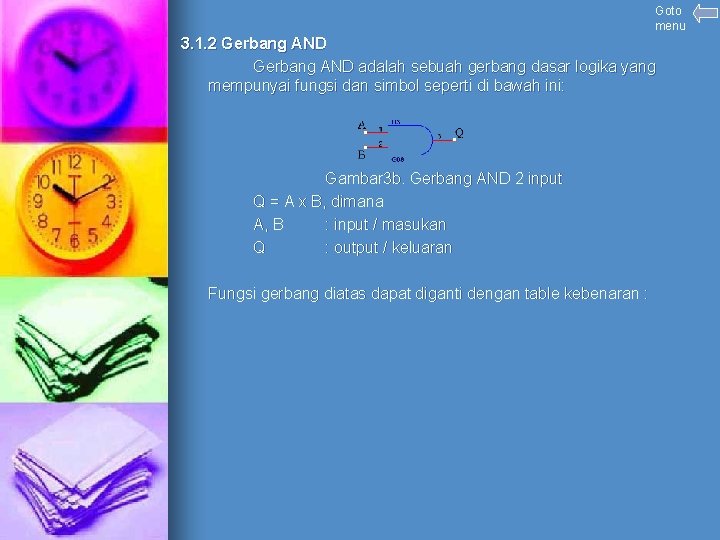 Goto menu 3. 1. 2 Gerbang AND adalah sebuah gerbang dasar logika yang mempunyai