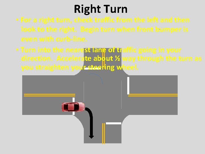 Right Turn • For a right turn, check traffic from the left and then