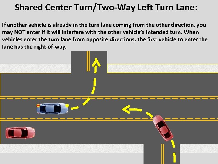 Shared Center Turn/Two-Way Left Turn Lane: If another vehicle is already in the turn Shared Center Turn/Two-Way Left Turn Lane: If another vehicle is already in the turn