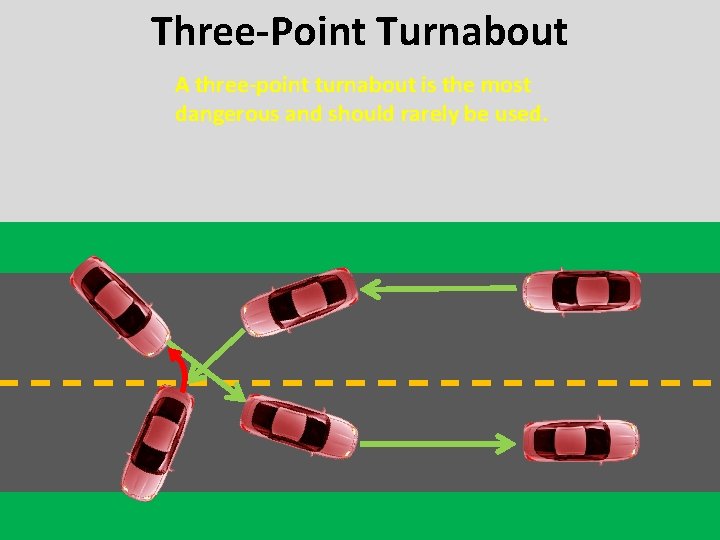 Three-Point Turnabout A three-point turnabout is the most dangerous and should rarely be used.