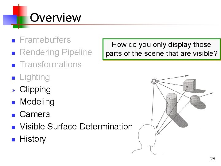 Overview n n Ø n n Framebuffers How do you only display those Rendering