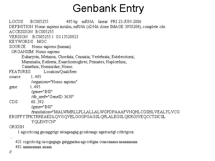 Genbank Entry LOCUS BC 005255 495 bp m. RNA linear PRI 23 -JUN-2006 DEFINITION