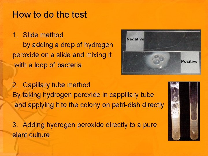 How to do the test 1. Slide method by adding a drop of hydrogen