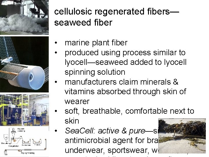 cellulosic regenerated fibers— seaweed fiber • marine plant fiber • produced using process similar