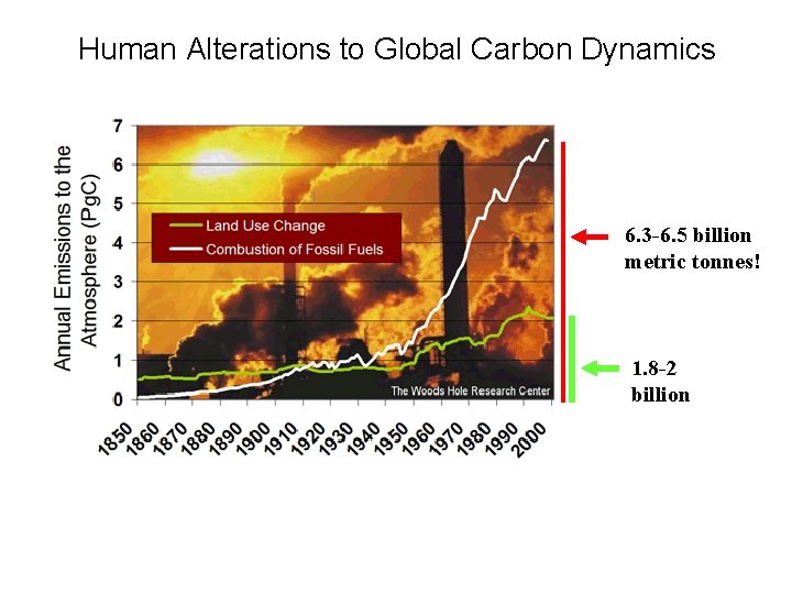 Human Alterations to Global Carbon Dynamics 6. 3 -6. 5 billion metric tonnes! 1.