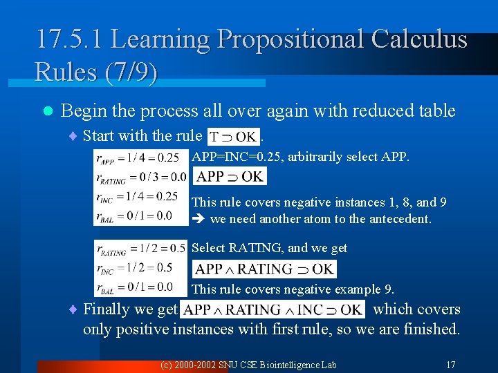 17. 5. 1 Learning Propositional Calculus Rules (7/9) l Begin the process all over