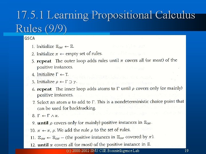 17. 5. 1 Learning Propositional Calculus Rules (9/9) (c) 2000 -2002 SNU CSE Biointelligence